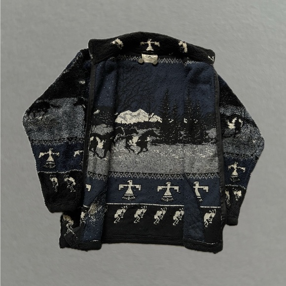 Vintage 90’s Black Mountain Outdoor Western Design Zip Up Fleece Jacket. Size S. - Picture 2 of 5
